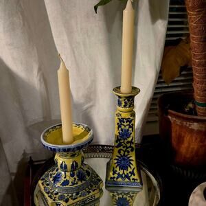Beautiful Matching/mismatched Yellow and Blue Flower Candle Holders